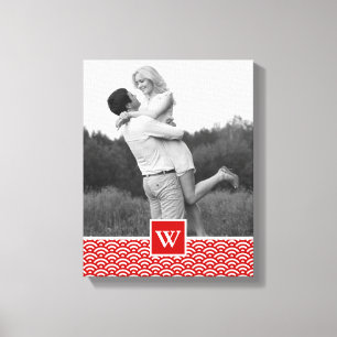 Red Japanese Pattern   Photo with Monogram Canvas Print