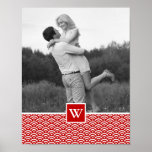 Red Japanese Pattern | Photo with Monogram Poster