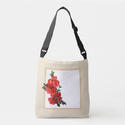 Red Japanese Quince Blossom beige Crossbody Bag