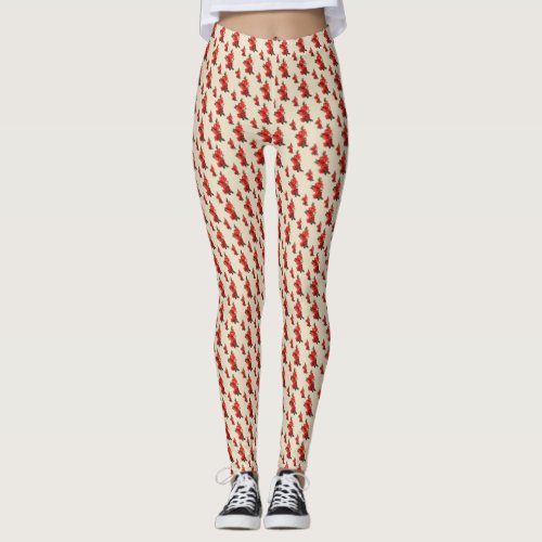 Red Japanese Quince Blossom beige Leggings