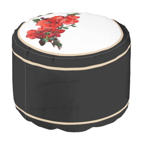 Red Japanese Quince Blossom black Pouf
