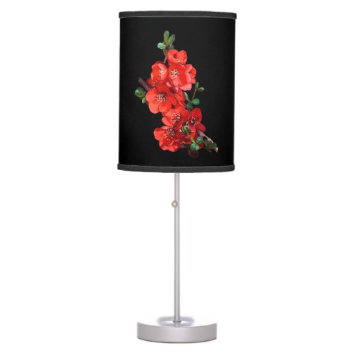 Red Japanese Quince Blossom black Table Lamp