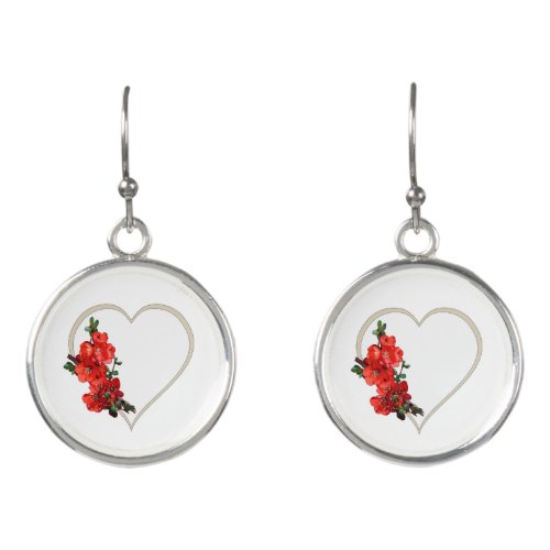 Red Japanese Quince Blossom heart Earrings