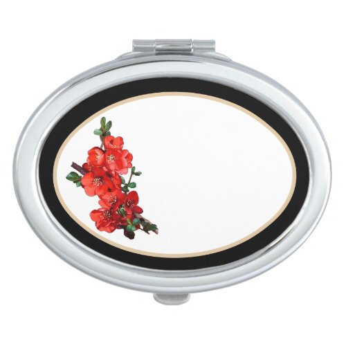 Red Japanese Quince Blossom illustration black Compact Mirror