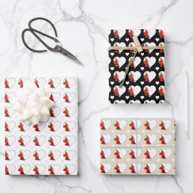 Red Japanese Quince Blossom illustration heart Wrapping Paper Sheets (Front)