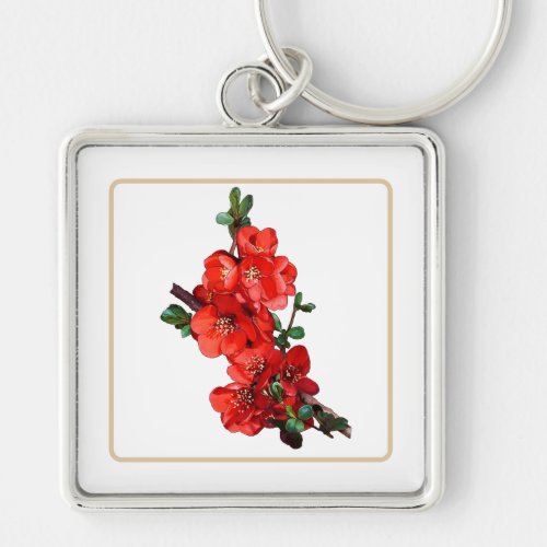 Red Japanese Quince Blossom illustration Keychain