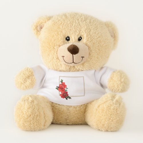 Red Japanese Quince Blossom illustrations square Teddy Bear