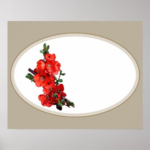 Red Japanese Quince Blossom oval beige Poster