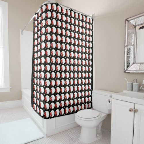 Red Japanese Quince Blossom retro circle black Shower Curtain