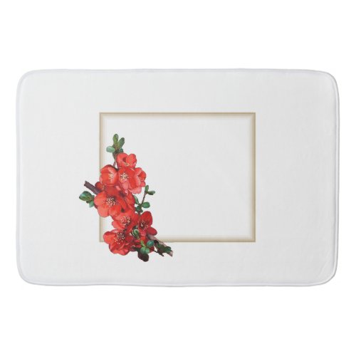 Red Japanese Quince Blossom square shape white Bath Mat