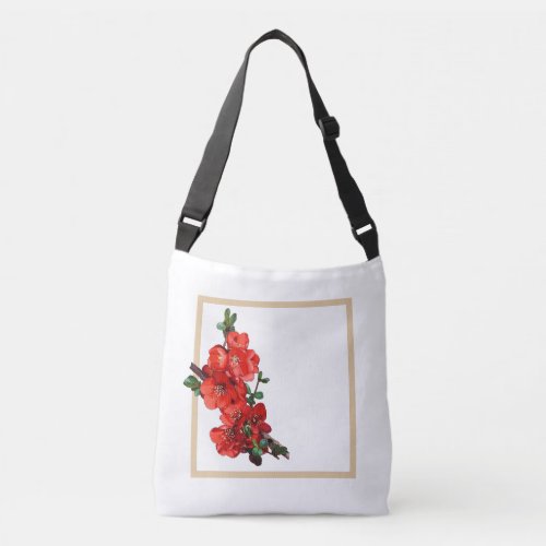 Red Japanese Quince Blossom white Crossbody Bag