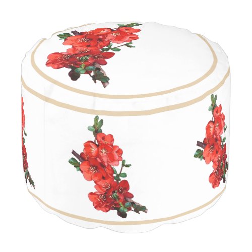 Red Japanese Quince Blossom white Pouf