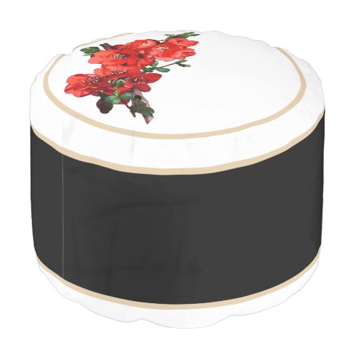 Red Japanese Quince Blossom white Pouf