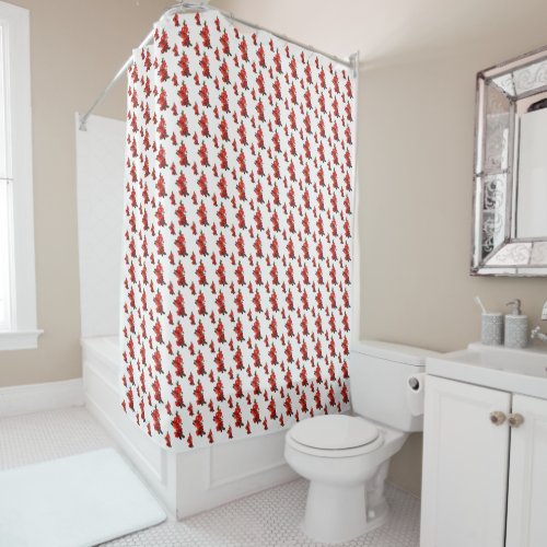 Red Japanese Quince Blossom white Shower Curtain
