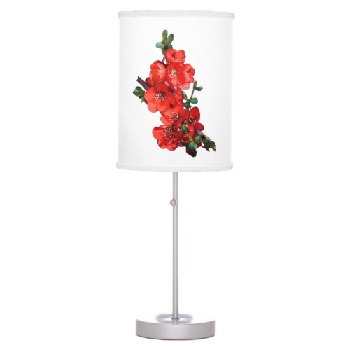 Red Japanese Quince Blossom white Table Lamp