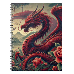 Red Japanese Spiral Notebook   Elegant Asian