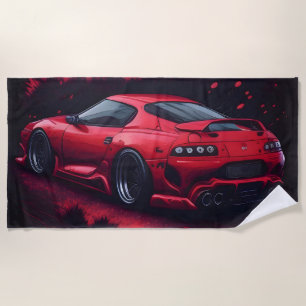 Red Japanese Supra Car Gift for Him Beach Towel