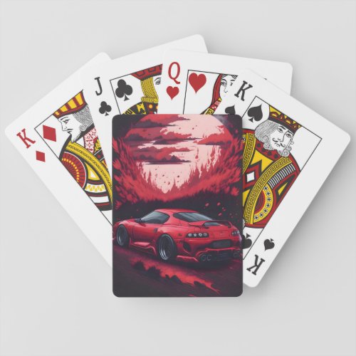 Red Japanese Supra Car Gift for Him Mancave Playing Cards