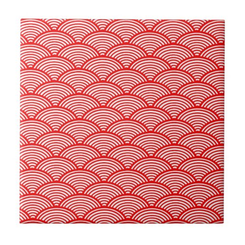 Red Japanese Wave Ceramic Tile