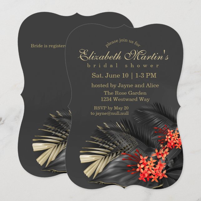Red Jasmine Dark Tropical Bridal Shower Invitation (Front/Back)