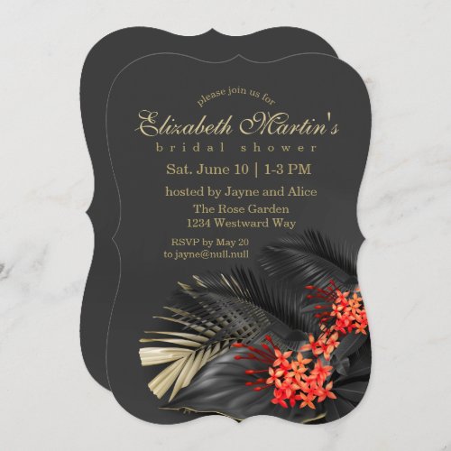 Red Jasmine Dark Tropical Bridal Shower Invitation