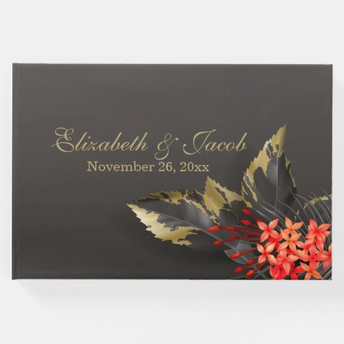 Red Jasmine Dark Tropical Wedding Guest Book