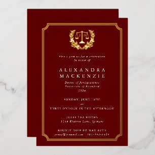 Red JD Law School Graduation Party Foil Invitation