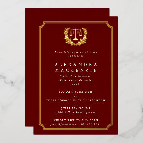 Red JD Law School Graduation Party Foil Invitation