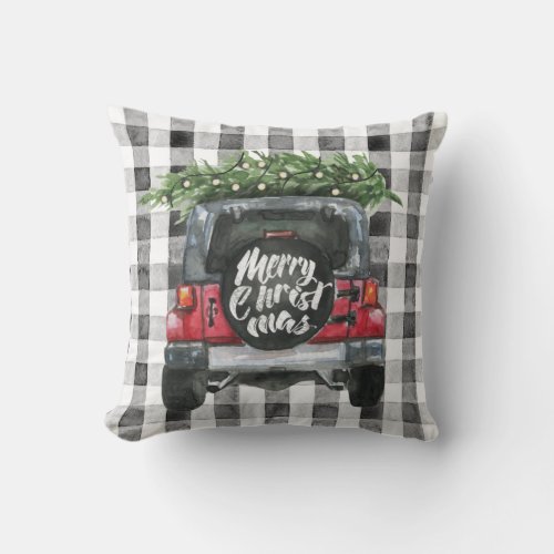 Red Jeep Christmas Tree Throw Pillow