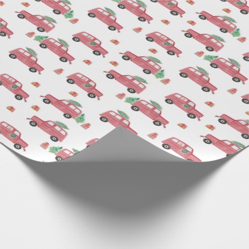 Red Jeep Christmas Watercolor Wrapping Paper