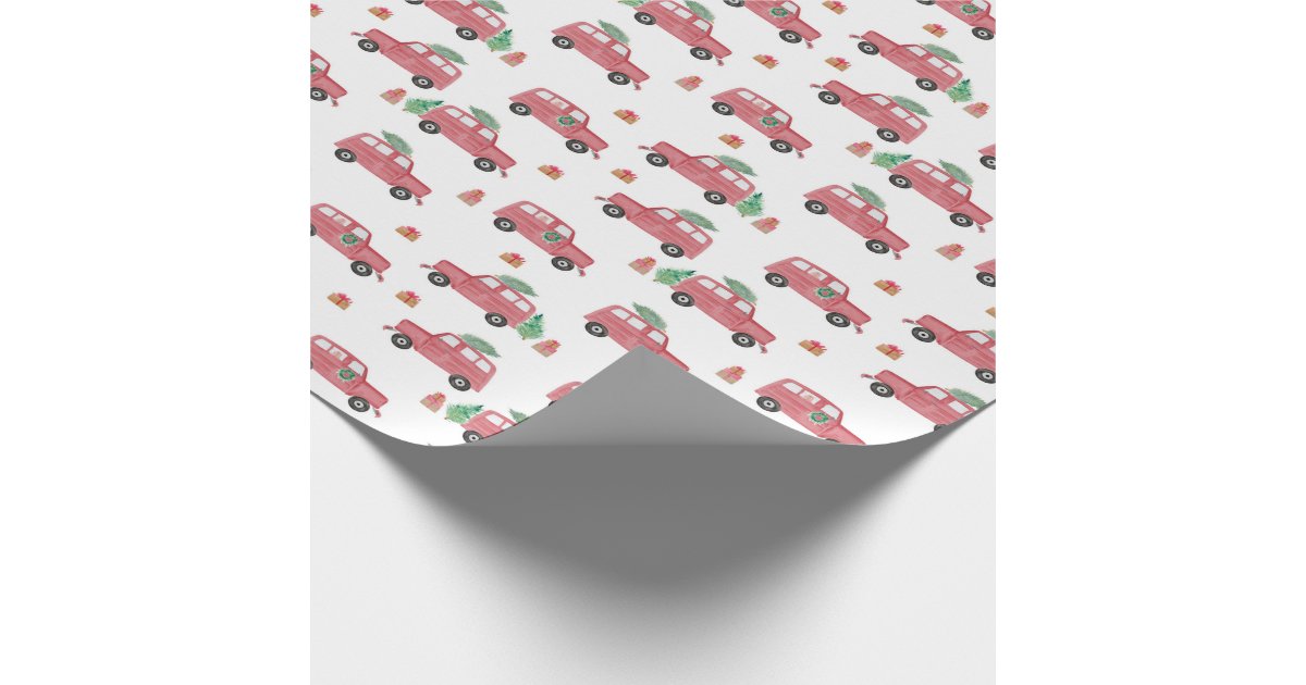 Red Jeep Christmas Watercolor Wrapping Paper Zazzle