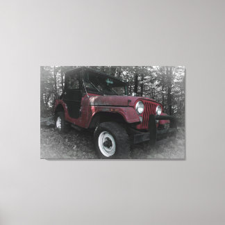 Red Jeep with Black and White Background Canvas Print