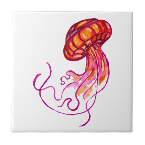 Red Jellyfish Ceramic Tile