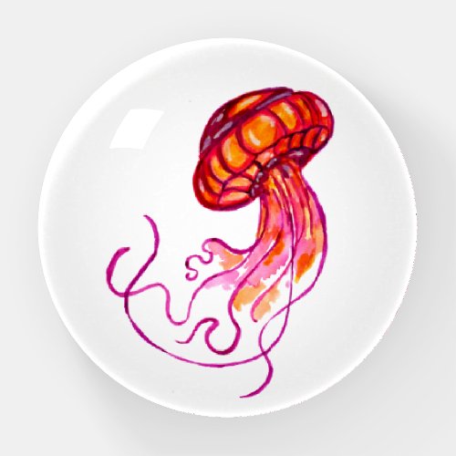 Red Jellyfish Watercolor Paperweight
