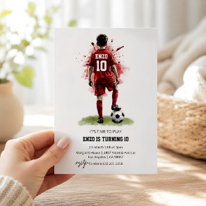 Red Jersey Boy Back View Soccer Birthday  Invitation