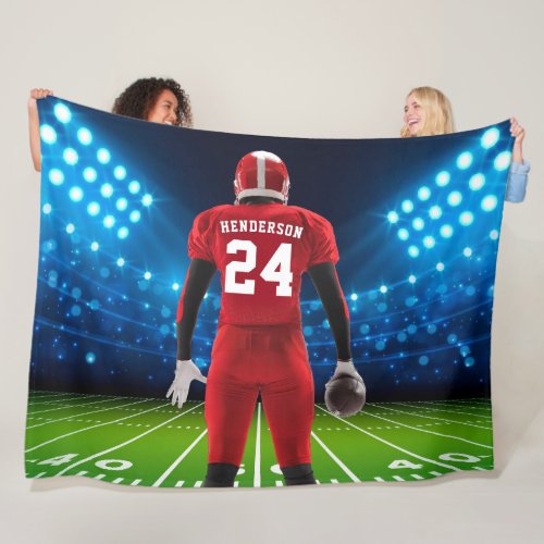 Red Jersey Personalized Football Player Fleece Blanket