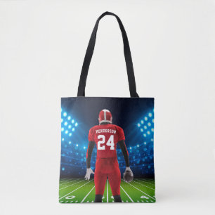 Red Jersey Personalized Football Player Tote Bag