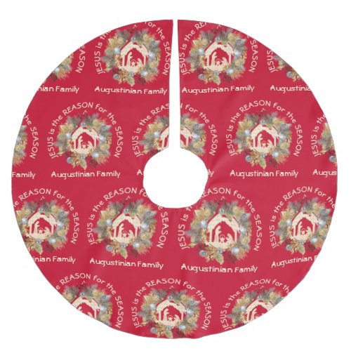Red JESUS IS THE REASON Christmas Wreath Nativity Brushed Polyester Tree Skirt