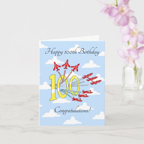 Red Jet Planes 100th Blue Sky Birthday Card