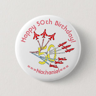 Red Jet Planes - 50th Birthday Badge Button