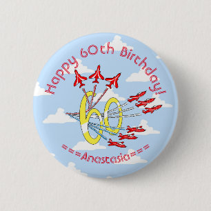 Red Jet Planes - 60th Birthday (Blue Sky) Badge Button