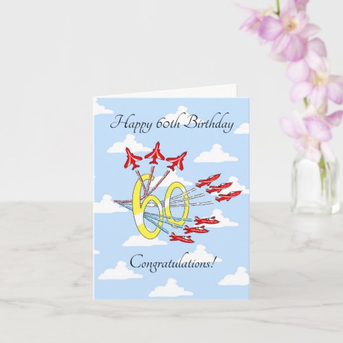 Red Jet Planes 60th Blue Sky Birthday Card