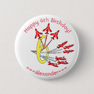 Red Jet Planes 6th Birthday Badge Button
