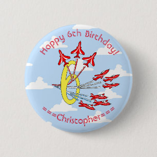 Red Jet Planes 6th Birthday Blue Sky Button