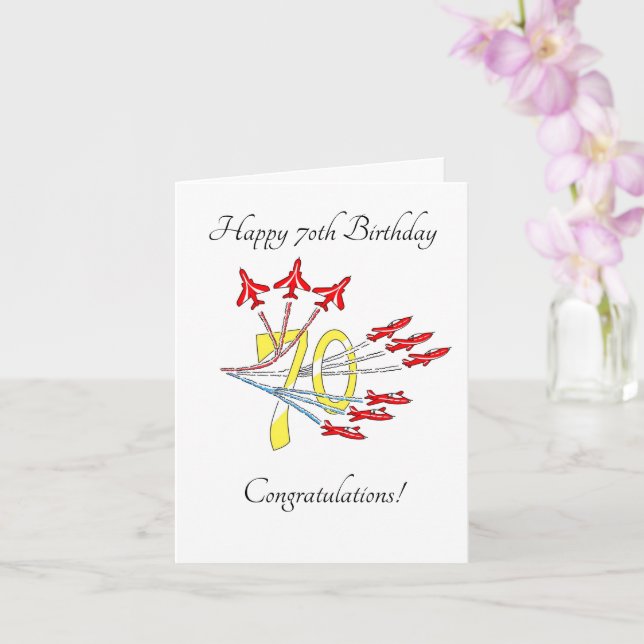 Red Jet Planes 70th Birthday Card (Orchid)