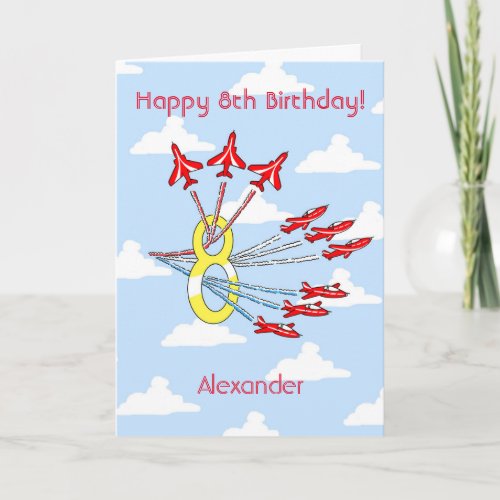 Red Jet Planes _ 8th Blue Sky Birthday Card