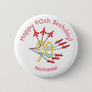Red Jet Planes - 90th Birthday Badge Button