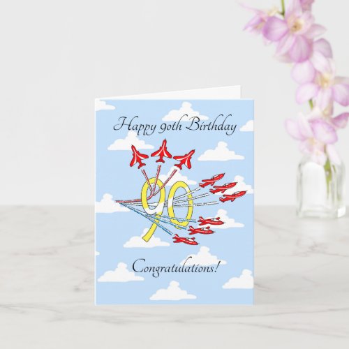 Red Jet Planes 90th Blue Sky Birthday Card