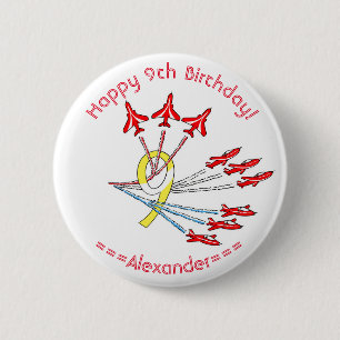 Red Jet Planes 9th Birthday Badge Button