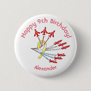 Red Jet Planes - 9th Birthday Badge Button